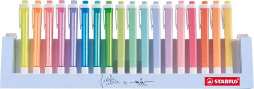 STABILO - Conjunto de marcadores Swing Cool para escritorio, 18 colores, 8 colores neón + 10 colores pastel, portátil, cierre de clip 18