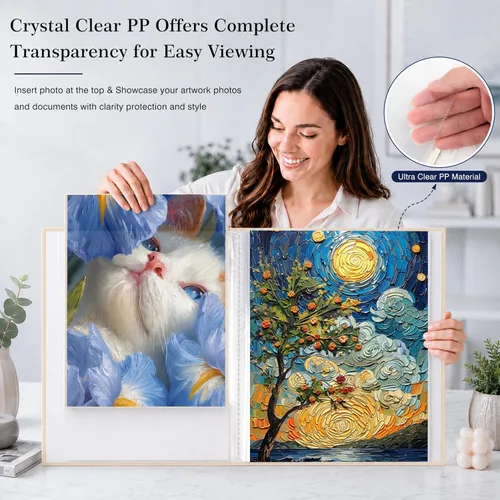 Miniatura 5 de Aevdor Álbum de fotos de 11 x 14 pulgadas con capacidad para 64 fotos, portafolio de arte con cubierta de lino de 11 x 14 pulgadas, carpeta