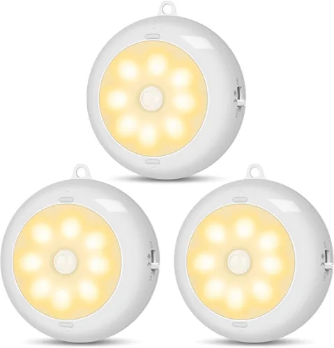 Reoshine - Luz de sensor de movimiento para interiores, funciona con pilas AA, iluminación debajo del gabinete, luces LED adhesivas magnéticas para
