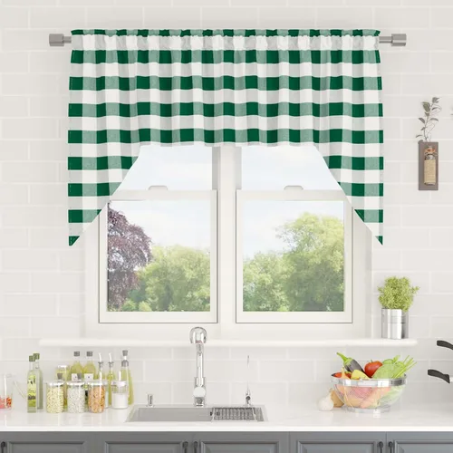 Miniatura 38 de Cenefas de cortina para ventana de 16 pulgadas de largo, 2 paneles de cuadros búfalo, cortinas pequeñas con bolsillo para barra, estilo clásico