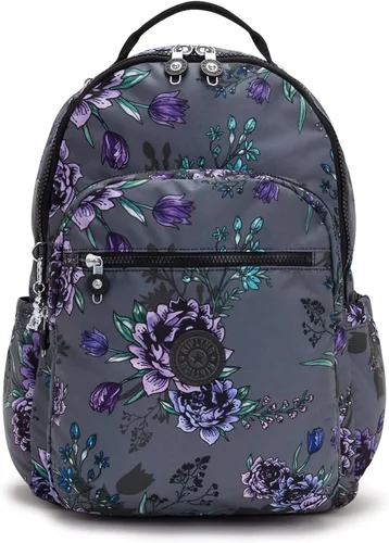 Miniatura 41 de Kipling Seoul - Mochila grande metálica para portátil de 15 pulgadas, Agua (Aqua Flowers)