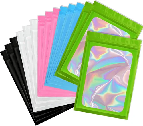 Miniatura 14 de Bolsas holográficas Mylar de 4 x 6 pulgadas, 100 bolsas pequeñas transparentes resellables a prueba de olores, bolsa de embalaje de plástico para 5