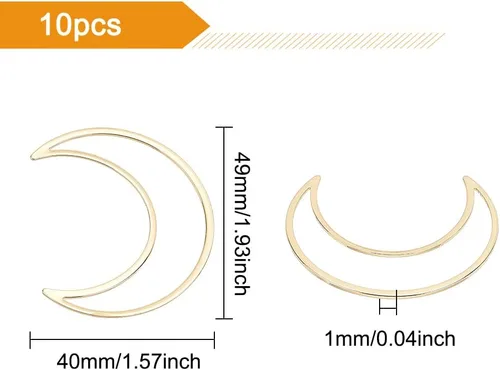 Miniatura 2 de BENECREAT 10 anillos de enlace de luna chapados en oro de 18 quilates, marcos huecos de latón, dijes de conector para pulseras, collares, joyas