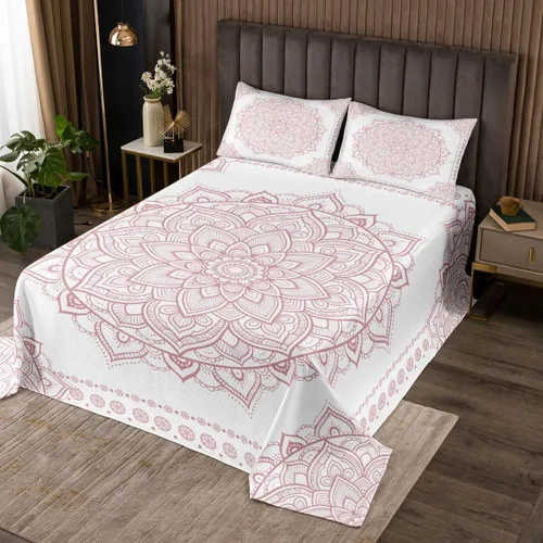 Miniatura 7 de Erosebridal Juego de colcha de mandala rosa tamaño individual para niñas y mujeres, juego de ropa de cama floral hippie juego de colcha estética