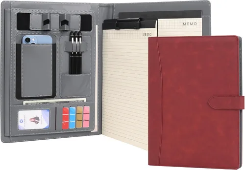 Miniatura 9 de Wason Portafolio Padfolio A4 Carpeta de cuero PU Archivo de archivos Estuche con almohadilla de escritura extraíble portapapeles tarjeta estuche