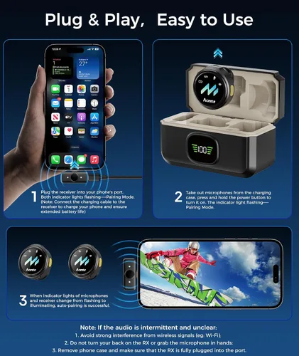 Miniatura 7 de Micrófono Lavalier inalámbrico para teléfonos iPhone y Android, reducción de ruido y audio de alta fidelidad y duración de 24 horas y rango de 164.0