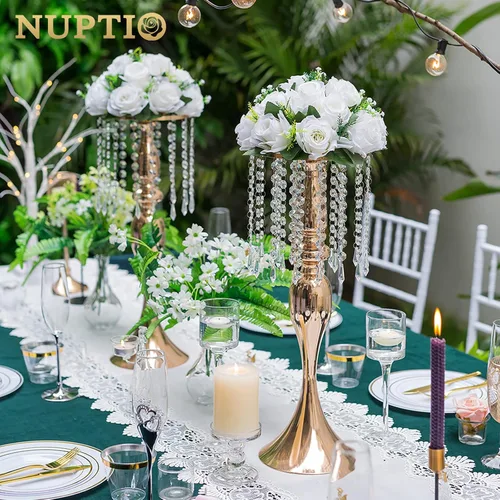 Miniatura 3 de 2 piezas de 54 cm de alto soporte de flores de cristal para boda, camino de flores de plomo, soportes de flores centrales de metal para mesas