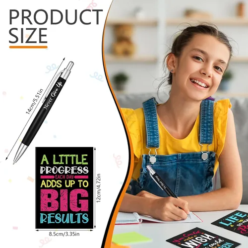 Miniatura 2 de Yeaqee Juego de 72 Piezas de Bolígrafos Motivacionales y Blocs de Notas, Bolígrafo de Punta de Bola con Citas Inspiradoras, Cuaderno Pequeño, Mini