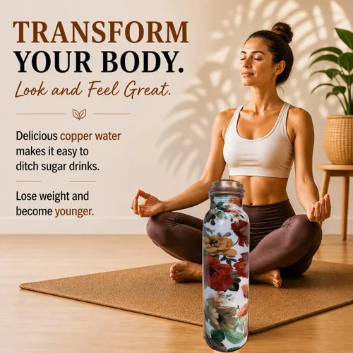 Miniatura 8 de Botella de agua de cobre puro – Hecho a mano – Beneficios para la salud Ayurveda – Grande 34 oz – A prueba de fugas – Fácil de llevar para deportes
