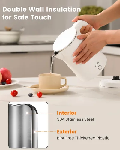 Miniatura 2 de WTJMOV Hervidor Eléctrico de Acero Inoxidable, 1.0L Hervidor de Agua Pequeño 1200W Ebullición Rápida, Hervidor de Té de Pared Doble Automático