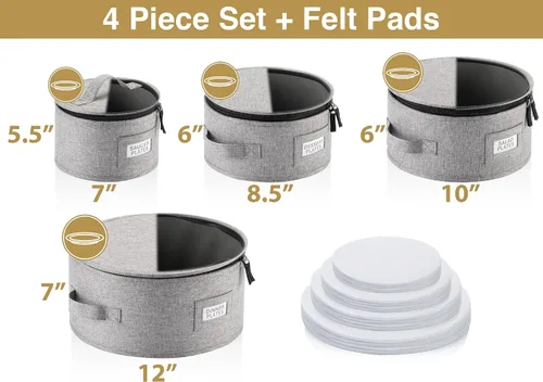 Miniatura 4 de Juego de 4 cajas de almacenamiento de porcelana para vajilla – Carcasa rígida y apilable – Tamaños: 12 – 10 – 8.5 pulgadas y 7 pulgadas de ancho