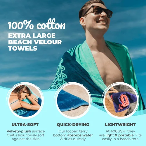 Miniatura 2 de Nova Blue - Toalla de playa de atún azul (34 x 63 pulgadas) – Toallas de playa a rayas azules de algodón 100% – Toalla de piscina de secado rápido