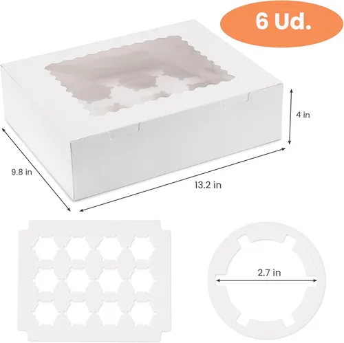 Miniatura 2 de Hoewina 6 Cajas para Cupcakes - Capacidad para 12 Unidades, Recipientes para Cupcakes con Ventana, Soporte para Cupcakes de Grado Alimenticio, Fácil
