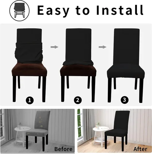 Miniatura 6 de Easy-Going - Juego de 2 fundas para sillas de comedor 100% impermeables, de tela Jacquard elástica, fundas protectoras removibles y lavables