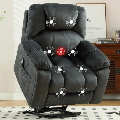 Miniatura 9 de CANMOV Sillón reclinable grande de elevación eléctrica con masaje y calor para personas mayores, con puerto USB, 2 portavasos ocultos