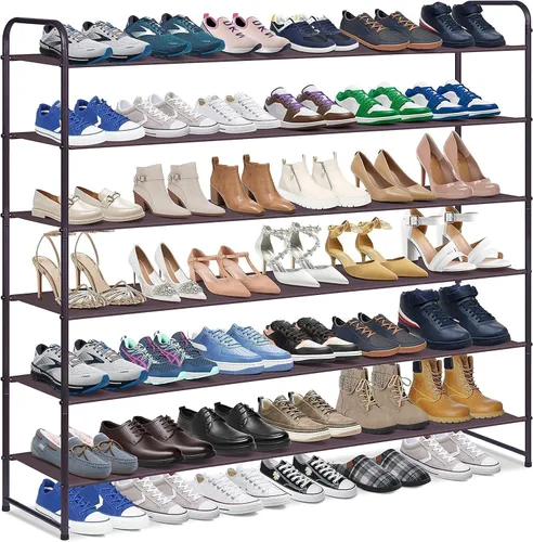 Miniatura 12 de KIMBORA Zapatero largo de 4 niveles para el piso del armario, estante ancho para zapatos, organizador de almacenamiento de 30 pares apilables, Negro