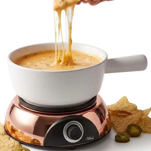 Artestia Olla eléctrica para fondue de 2 cuartos de galón para carne, olla de cerámica de 1500 W con temperatura ajustable, 6 tenedores de fondue,