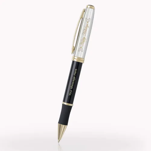 Miniatura 11 de 1 bolígrafo de metal ejecutivo grabado con láser personalizado en color negro clásico con detalles en tono dorado. Tinta negra.