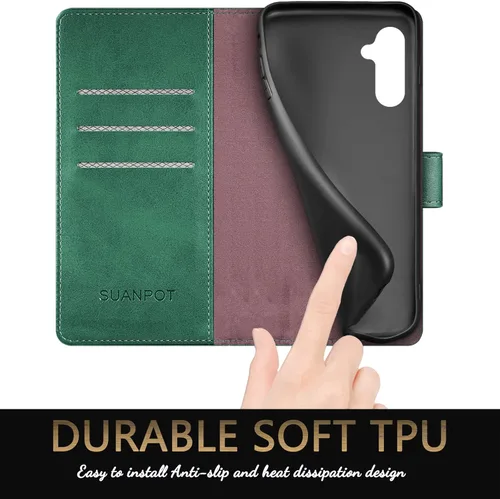 Miniatura 6 de SUANPOT Funda tipo cartera para Samsung Galaxy A54 5G con bloqueo RFID, tarjetero de crédito, funda protectora de piel sintética con tapa para Verde