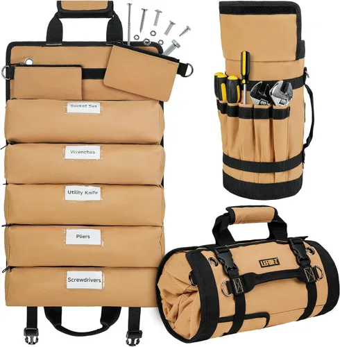 Miniatura 14 de Bolsa de herramientas, organizador grande de herramientas enrollable, bolsa de almacenamiento de rollo de herramientas de 13 bolsillos, bolsa
