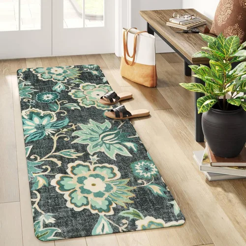 Miniatura 41 de Lahome - Tapete floral con estampado de cachemira, lavable, antideslizante, pequeño, anti-manchas, suave, para baño, entrada, dormitorio, Negro