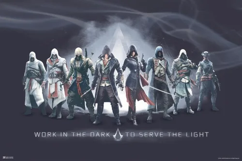 Póster de Assassins Creed Work in the Dark to Serve the Light Syndicate Cool Wall Art Poster de 18 x 12 pulgadas