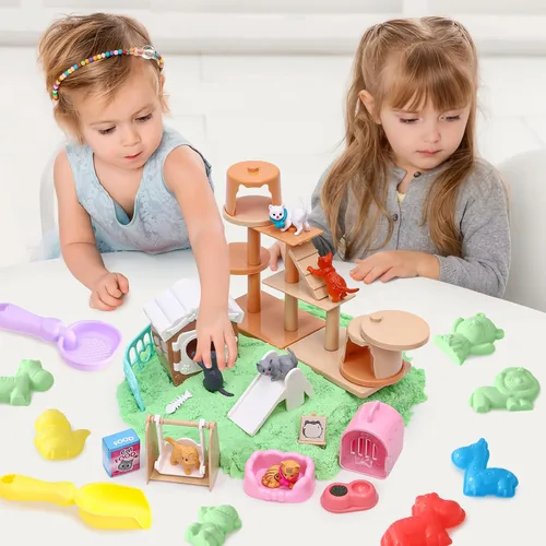 Miniatura 7 de Lorfancy Juguetes de Caja de Arena para Gatos Kit de Juego con Arena para Niños Juguete Sensorial de Contenedor para Niños Pequeños 2.2 libras Arena