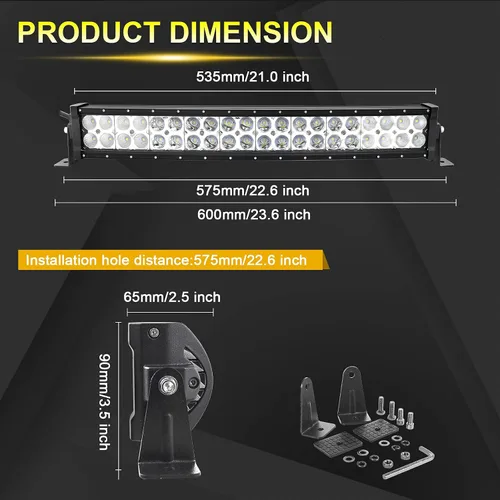 Miniatura 2 de Willpower Barras de luz LED curvadas de 22 pulgadas, 120 W, combo de inundación puntal, barra LED delgada con arnés de cableado, luces LED