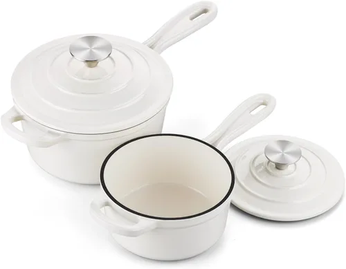 Miniatura 10 de Onader Sartén de hierro fundido esmaltado, cacerola pequeña de 1 cuarto de galón con tapa, olla de hierro fundido, horno holandés esmaltado, Blanco