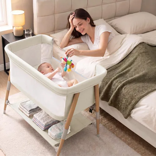 Miniatura 9 de Cuna de bebé, cuna portátil 3 en 1 para recién nacido, cuna de bebé portátil con 4 ruedas desmontables y altura ajustable, malla transpirable y Verde
