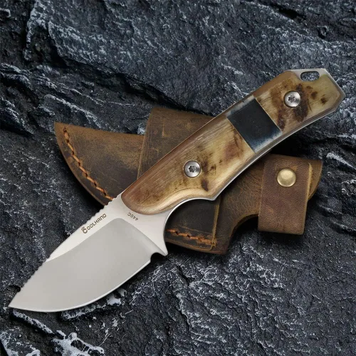 Miniatura 6 de Cool Hand Cuchillo de 5.98 pulgadas con funda de cuero, cuchillo de transporte horizontal compacto de espiga completa, funda de lazo de cinturón