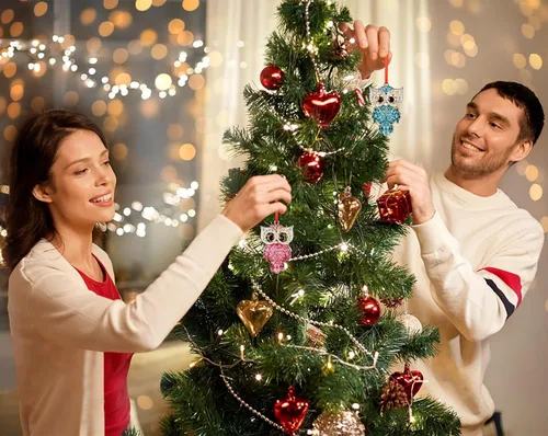 Miniatura 4 de WaaHome Adornos de Navidad de búho verde azulado, regalos para los amantes de los búhos, adornos de recuerdo de búhos de metal para decoración