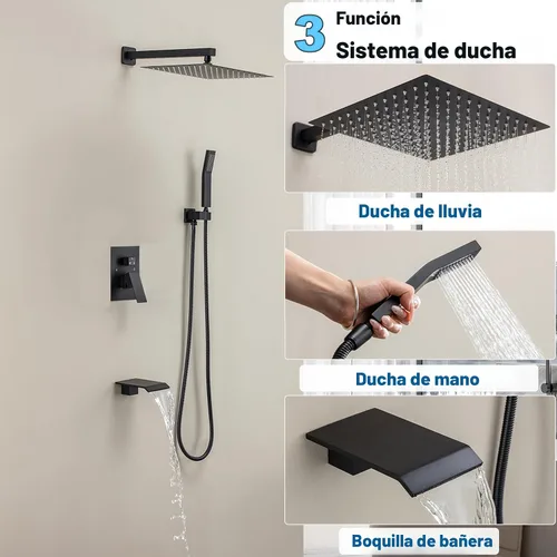 Miniatura 8 de Sistema de ducha con caño de bañera, juego de grifo de ducha con cabezal de ducha de lluvia de 12 pulgadas, ducha de mano y caño de bañera, cabezal