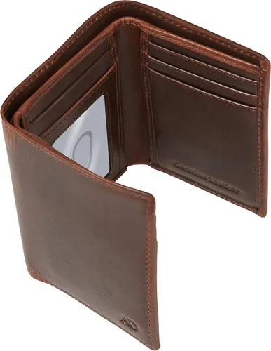 Miniatura 48 de Billetera de triple pliegue con RFID, cuero genuino, delgado, con ventana de identificación, bolsillo frontal, regalo para hombre