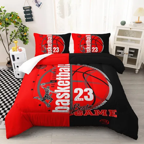 Miniatura 16 de AILONEN Juego de edredón de béisbol tamaño individual, juego de ropa de cama para niños, cama deportiva para niños en una bolsa, 1 juego de edredón
