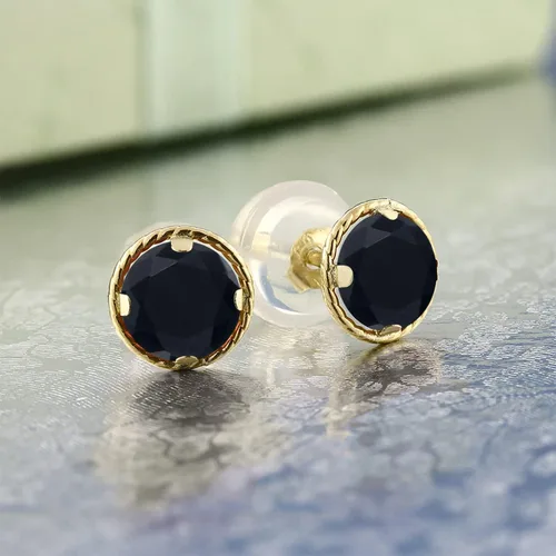 Miniatura 101 de Gem Stone King Aretes redondos de oro amarillo de 14 quilates con piedra natal Redondos de 0.157 in Aretes de oro para mujeres y hombres