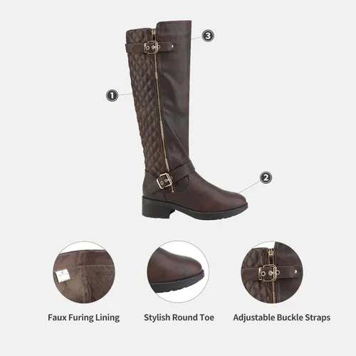 Miniatura 3 de DREAM PAIRS - Botas de montar de invierno para mujer cómodas hasta la rodilla y de pantorrilla ancha