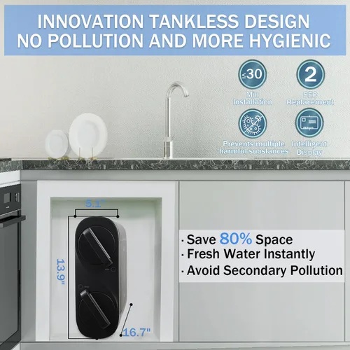 Miniatura 3 de Sistema de filtración de agua RO, flujo rápido GPD, sin tanque, reduce TDS, 2:1 puro para drenar filtros RO de larga vida útil utilizada durante