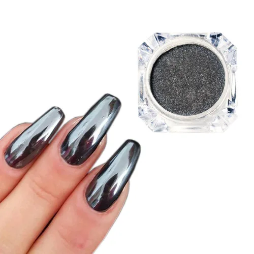 Polvo de uñas cromado, efecto espejo metálico, polvo de uñas, arte de uñas, polvo de espejo negro cromado, brillante, ultra fino, pigmento