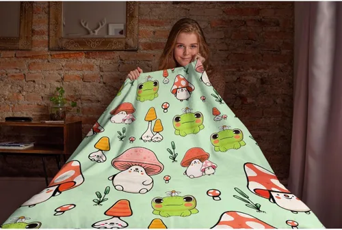 Miniatura 5 de Manta de rana y hongos, manta suave y acogedora de franela para sofá, cama, sala de estar, 40 x 30 pulgadas (XS) para mascotas