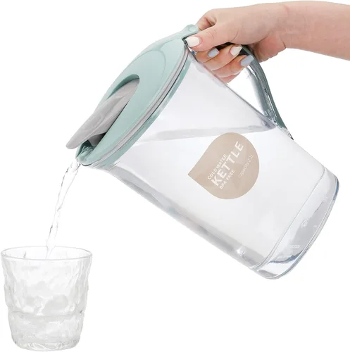 Miniatura 6 de Coloch - Paquete de 2 jarras de agua de plástico de 2 cuartos de galón con tapa abatible, recipiente de agua delgado transparente de medio galón