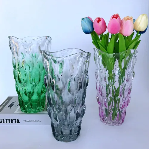 Miniatura 3 de Florero de Cristal de Flores Irrompible de 2.4 libras, 9.5 pulgadas, florero brillante, estilo bohemio, para centros de mesa, cocina, oficina, sala