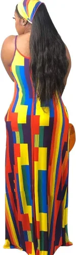 Miniatura 3 de BFFBABY Womens Summer Suspender Maxi Dress Plus Size Striped Printed Sleeveless with Pockets and Belt