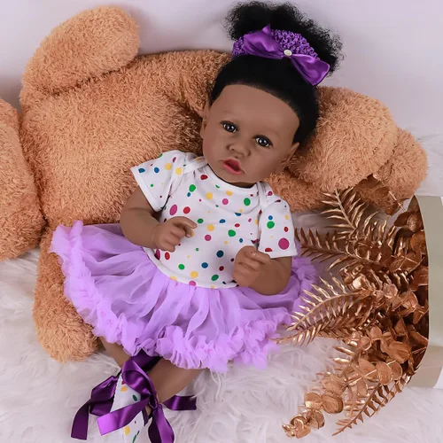 Miniatura 2 de kgniess - Muñecas de bebé recién nacidas realistas, niña negra, muñeca realista de silicona de 22 pulgadas, muñeca recién nacida afroamericana