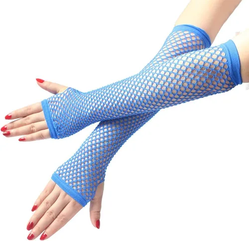 Miniatura 2 de Seeksmile Guantes de red de brazo sin dedos para fiesta temática de los años 80 para mujer