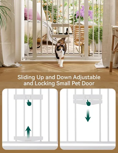 Miniatura 4 de BABELIO Puerta de bebé extra alta de 36 pulgadas con puerta para gatos, puerta de metal para perros de 29 a 40 pulgadas, puerta para gatos