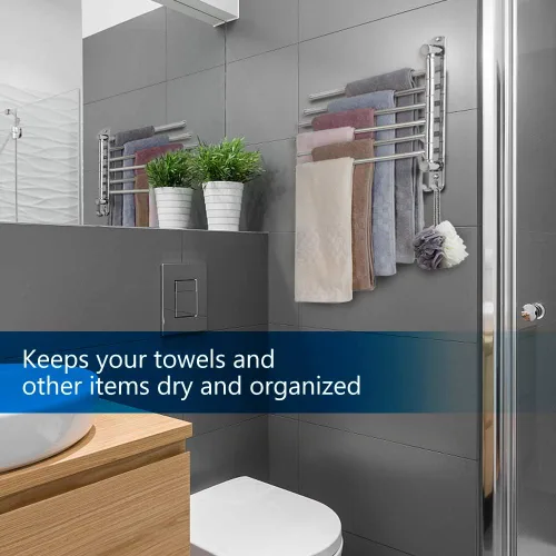 Miniatura 3 de Toallero de baño JSVER montado en la pared, soporte para toallas de baño que ahorra espacio, barra de toalla giratoria de acero inoxidable SUS304