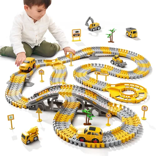 Miniatura 2 de iHaHa - Juguetes de pistas de carreras de construcción para niños pequeños de 3, 4, 5, 6 años, 2 piezas de autos de carreras eléctricos y 4 piezas