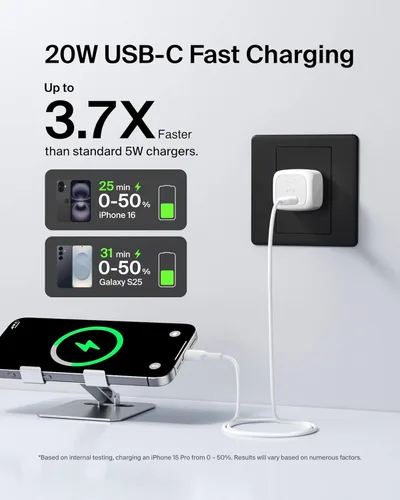 Miniatura 2 de Belkin Bloque de carga USB C de 20 W (paquete de 2) – Cable USB C incluido – Bloque de carga rápida, cargador de pared tipo C – Apple iPhone 17