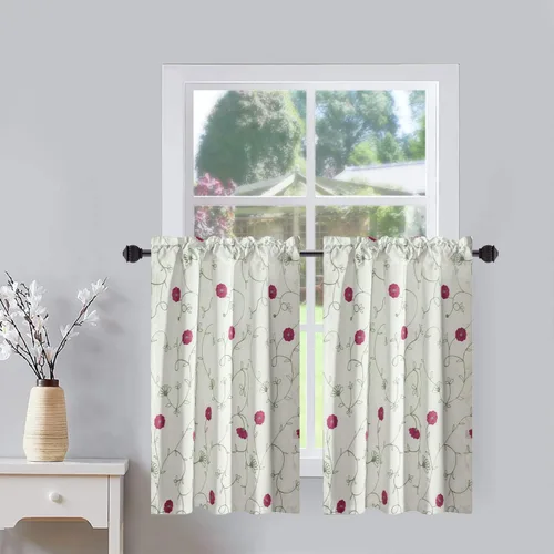 Miniatura 48 de VOGOL - Cenefa de cortinas bordadas con vides, cenefa con bolsillo para ventanas, 52 x 18 pulgadas, verde pasto